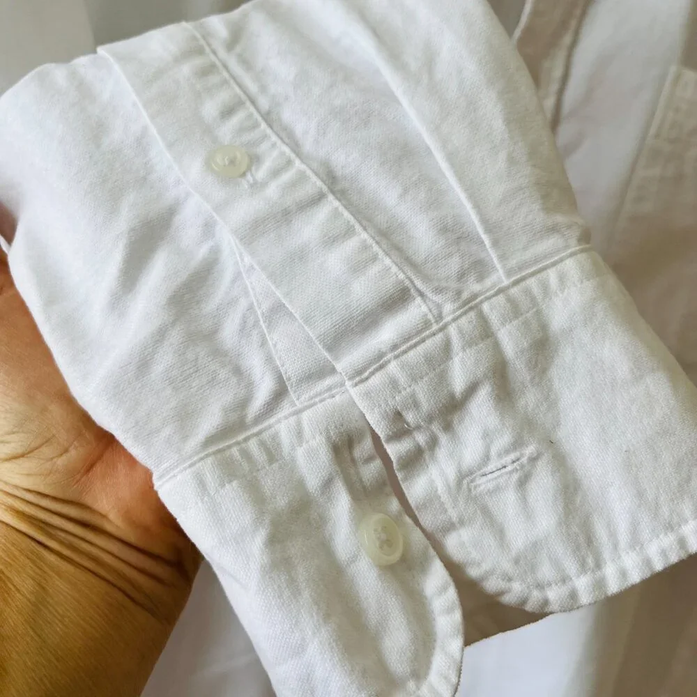 J. Crew Womens Sz L White Shrunken Button Up Shirt Broken Cotton Oxford Pocket - Picture 6 of 10